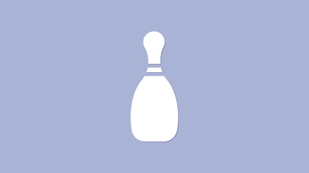 Fehér Bowling pin ikon elszigetelt lila háttér. 4K Videó mozgás grafikus animáció - Felvétel, videó