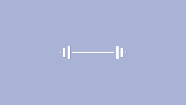 Icône Barbell blanche isolée sur fond violet. Icône de levage musculaire, haltère de fitness, gymnase, équipement sportif, haltère d'exercice. Animation graphique de mouvement vidéo 4K - Séquence, vidéo