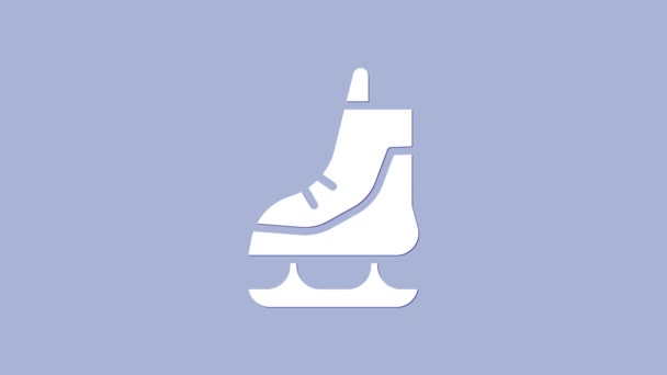 Bílé brusle ikona izolované na fialovém pozadí. Ikona bruslařských bot. Sportovní boty s čepelí. Grafická animace pohybu videa 4K - Záběry, video
