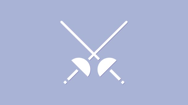 Біла ікона фехтування ізольована на фіолетовому тлі. Спортивне обладнання. 4K Відеографічна анімація - Кадри, відео
