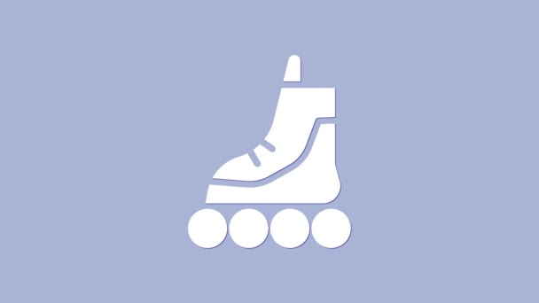 Icône de patin à roulettes blanche isolée sur fond violet. Animation graphique de mouvement vidéo 4K - Séquence, vidéo