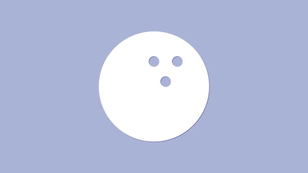 Biała ikona kuli do kręgli odizolowana na fioletowym tle. Urządzenia sportowe. 4K Animacja graficzna ruchu wideo - Materiał filmowy, wideo
