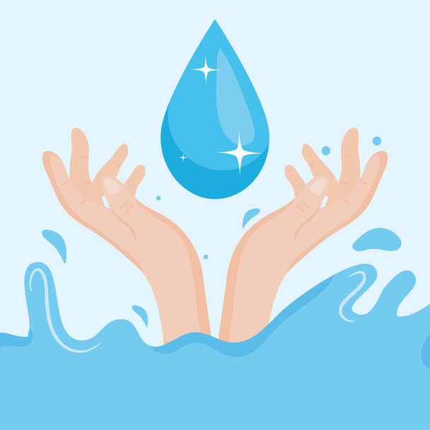 手と水のドロップのカラフルなデザイン - ベクター画像