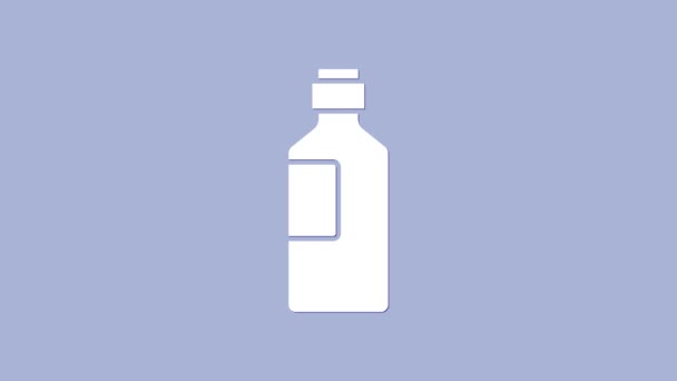 Bouteille blanche d'icône de l'eau isolée sur fond violet. Soda aqua boisson signe. Animation graphique de mouvement vidéo 4K - Séquence, vidéo