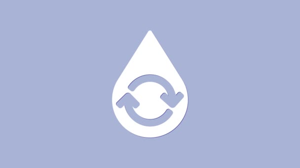 White Recycle clean aqua icon isolated on purple background. Kapka vody se značkovou recyklací. Grafická animace pohybu videa 4K - Záběry, video