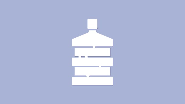Grande bottiglia bianca con icona di acqua pulita isolata su sfondo viola. Contenitore di plastica per il dispositivo di raffreddamento. Animazione grafica 4K Video motion - Filmati, video