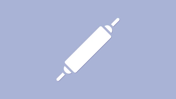 Fehér Rolling pin ikon elszigetelt lila háttér. 4K Videó mozgás grafikus animáció - Felvétel, videó