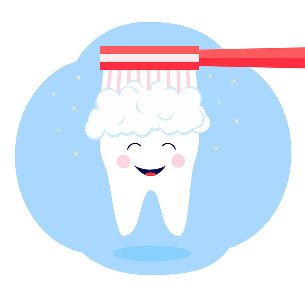 niños lindos dientes cepillado lindo vector concepto ilustración - Vector, imagen