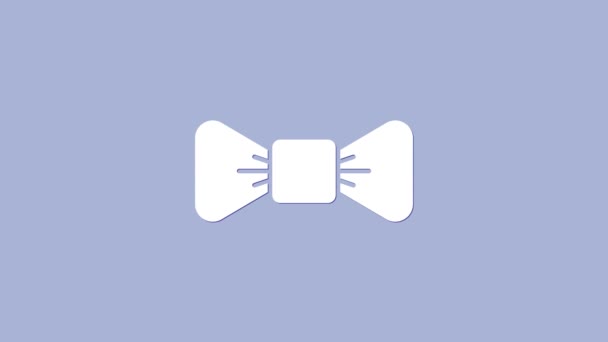 Icono de pajarita blanca aislado sobre fondo púrpura. Animación gráfica de vídeo 4K - Metraje, vídeo