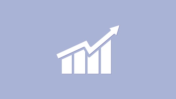 Witte Financiële groei verhogen pictogram geïsoleerd op paarse achtergrond. Toenemende inkomsten. 4K Video motion grafische animatie - Video