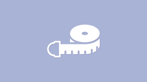 Fehér szalag intézkedés ikon elszigetelt lila alapon. Mérőszalag. 4K Videó mozgás grafikus animáció - Felvétel, videó