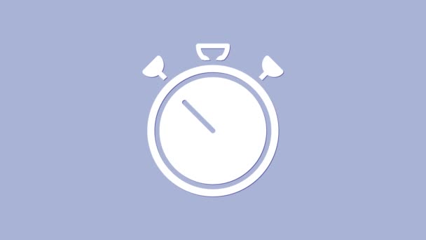 White Stopwatch icon isolated on purple background. Time timer sign. Chronometer sign. 4K Video motion graphic animation - Footage, Video