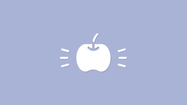 Иконка белого яблока выделена на фиолетовом фоне. Фрукты с символом листа. Видеографическая анимация 4K - Кадры, видео