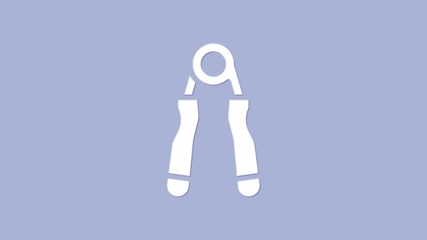 Fehér Sport expander ikon elszigetelt lila háttér. Sportfelszerelés. 4K Videó mozgás grafikus animáció - Felvétel, videó