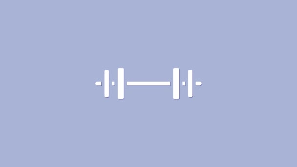 Значок White Barbell выделен на фиолетовом фоне. Икона поднятия мышц, фитнес-штанга, тренажерный зал, спортивный инвентарь, гимнастика. Видеографическая анимация 4K - Кадры, видео