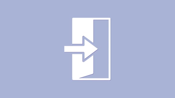 Fehér Tűz kijárat ikon elszigetelt lila háttér. Tűzriadó ikon. 4K Videó mozgás grafikus animáció - Felvétel, videó
