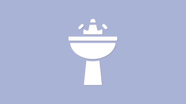 White Washbasin with water tap icon isolated on purple background. 4K Video motion graphic animation - Footage, Video