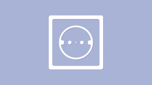 Bílá ikona elektrické zásuvky izolované na fialovém pozadí. Zásuvka. Symbol Rosetty. Grafická animace pohybu videa 4K - Záběry, video