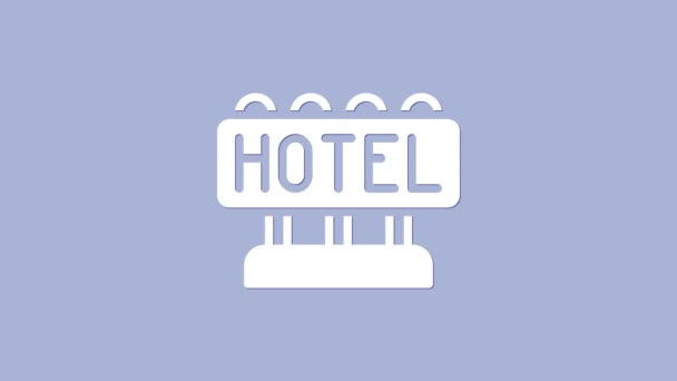 Bianco Cartello pubblicità esterna con testo Icona dell'hotel isolato su sfondo viola. Animazione grafica 4K Video motion - Filmati, video