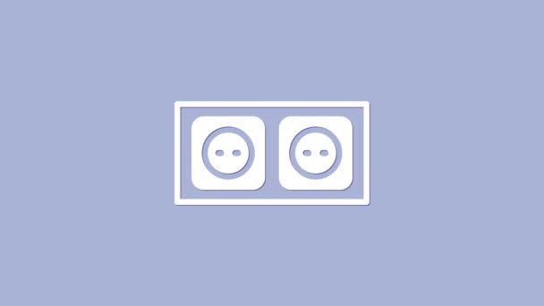Biała ikona gniazdka elektrycznego odizolowana na fioletowym tle. Gniazdo zasilania. Symbol Rozety. 4K Animacja graficzna ruchu wideo - Materiał filmowy, wideo