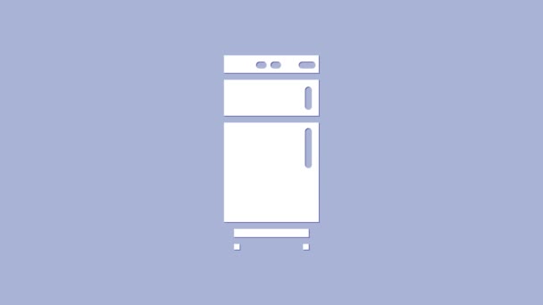 Icona Frigorifero bianco isolato su sfondo viola. Frigorifero con congelatore. Tecnologie ed elettrodomestici. Animazione grafica 4K Video motion - Filmati, video