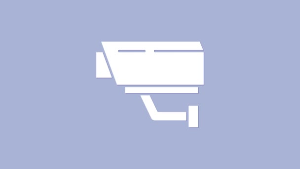 Ikona bílé bezpečnostní kamery izolovaná na fialovém pozadí. Grafická animace pohybu videa 4K - Záběry, video