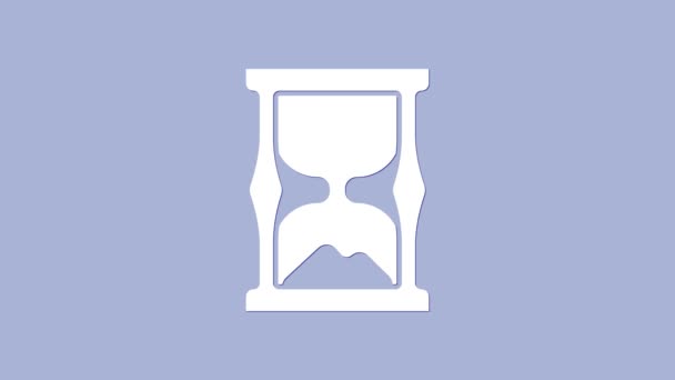 Biała stara klepsydra z płynącą ikoną piasku odizolowana na fioletowym tle. Piaskowy znak zegara. Koncepcja zarządzania czasem i biznesem. 4K Animacja graficzna ruchu wideo - Materiał filmowy, wideo