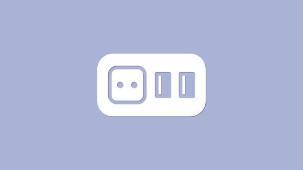 紫色の背景に分離された白い電気コンセントアイコン。電源ソケット。ロゼットのシンボル。4Kビデオモーショングラフィックアニメーション - 映像、動画