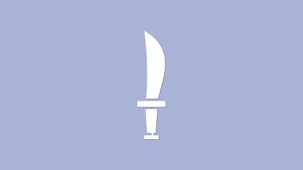 Icono de espada pirata blanca aislado sobre fondo púrpura. Signo de sable. Animación gráfica de vídeo 4K - Imágenes, Vídeo