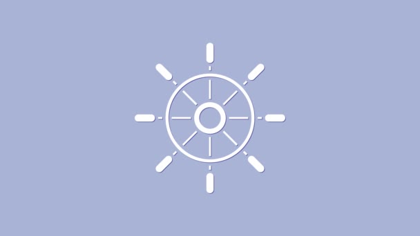Fehér hajó kormánykerék ikon elszigetelt lila háttér. 4K Videó mozgás grafikus animáció - Felvétel, videó