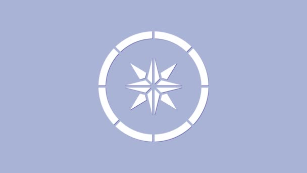Значок "Белый компас" выделен на фиолетовом фоне. Символ навигации Windrose. Знак розы ветра. Видеографическая анимация 4K - Кадры, видео
