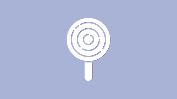 紫色の背景に分離された白いロリポップアイコン。キャンディサイン。食べ物、おいしいシンボル。4Kビデオモーショングラフィックアニメーション - 映像、動画