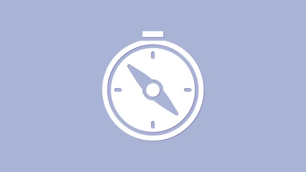 Icono de brújula blanca aislado sobre fondo púrpura. Windrose símbolo de navegación. Signo de rosa de viento. Animación gráfica de vídeo 4K - Metraje, vídeo