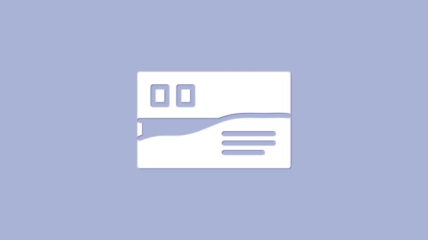 Bílá Pohlednice cestovní ikona izolované na fialovém pozadí. Grafická animace pohybu videa 4K - Záběry, video