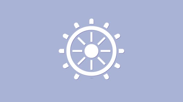 Biała ikona koła kierownicy statku izolowana na fioletowym tle. 4K Animacja graficzna ruchu wideo - Materiał filmowy, wideo