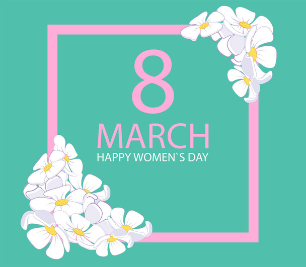 8 Μαρτίου. Floral ευχετήρια κάρτα. Παγκόσμια Ευτυχισμένη Ημέρα της Γυναίκας. Πρότυπο σχεδιασμού μόδας. Εικονογράφηση διανύσματος - Διάνυσμα, εικόνα