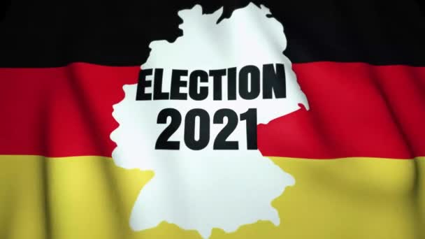 Εκλογές στη Γερμανία. Εκλογές 2021 κείμενο για τη γερμανική κυματιστή σημαία στο παρασκήνιο. - Πλάνα, βίντεο