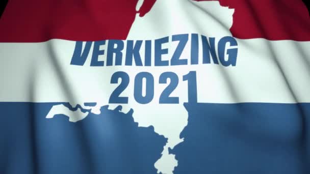 Wybory w Holandii. Wybór 2021 tekst w języku niderlandzkim. Holandia macha flagą na tle. - Materiał filmowy, wideo