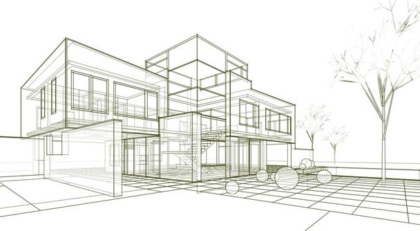 pequeña arquitectura moderna boceto 3d ilustración - Foto, Imagen