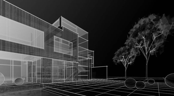 moderne kleine architectuur schets 3d illustratie - Foto, afbeelding