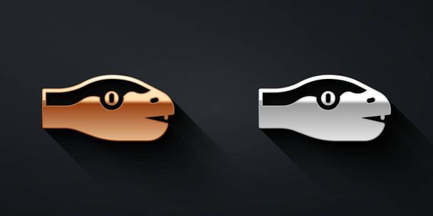 Gold and silver Snake icon isolated on black background. Long shadow style. Vector. - Vector, Image