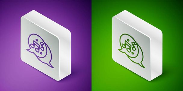 Isometric line Music note, tone icon isolated on purple and green background. Silver square button. Vector. - Vector, Image