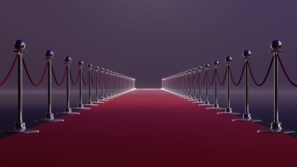 ガラの夜の背景に赤いカーペットとベルベットのロープ。3Dレンダリング。背景 - 映像、動画