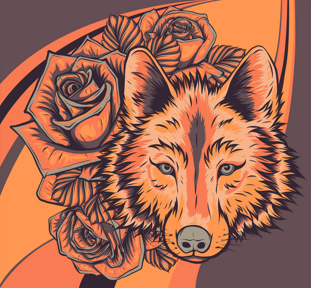 Vlk s růžemi ilustrační vektorové umění - Vektor, obrázek