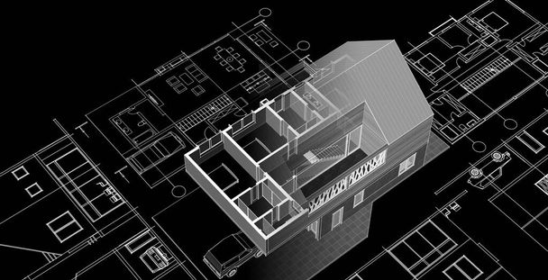 casa moderna projeto arquitetônico esboço ilustração 3d - Foto, Imagem