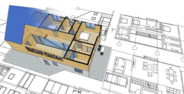 casa moderna progetto architettonico schizzo 3d illustrazione - Foto, immagini