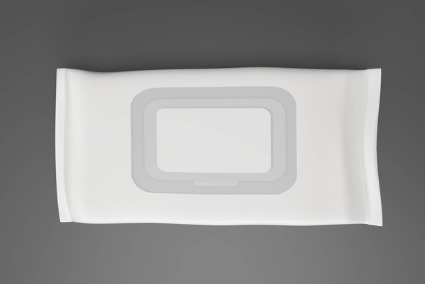 Pacchetto bagnato bianco del tessuto molle delle salviettine per marcare a caldo, illustrazione di rendering 3d. - Foto, immagini