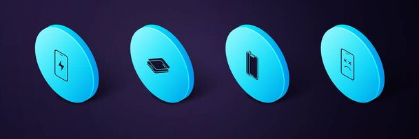 Set Isometric Dead mobile, Glass screen protector, and Mobile charging battery icon. Vektor - Vektor, obrázek