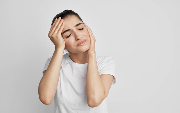 woman holding face headache and migraine health problems - Photo, Image