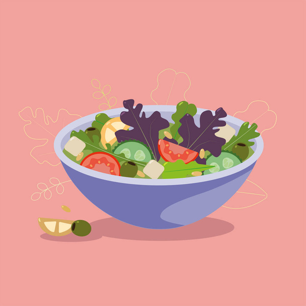 Illustration vectorielle plate salade grecque. - Vecteur, image